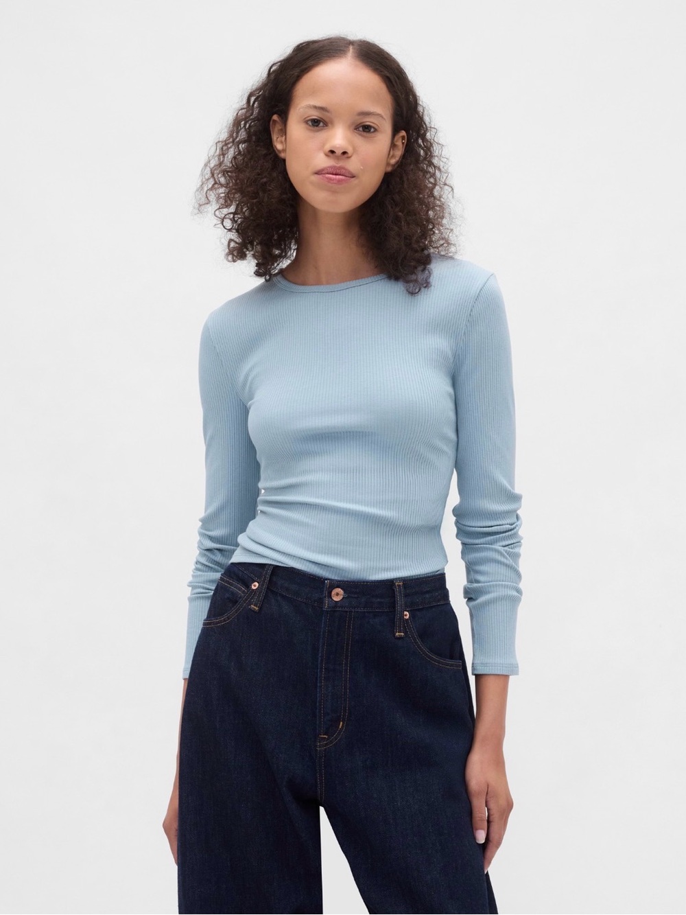 NWT GAP Factory Modern Compact Ribbed Crop Tee—New England Sky Blue—Large